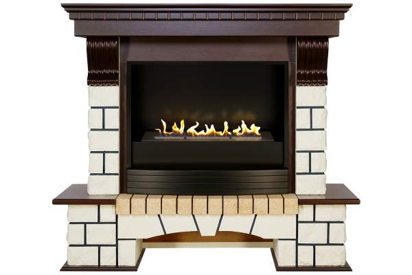 Биокамин в портале Firezo Pierre Luxe Темный дуб Белый (Высота 1150)