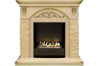 Биокамин в портале Firezo Bern Сланец крупный бежевый Алебастр темная патина