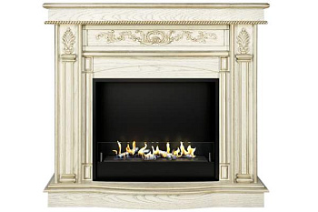 Биокамин в портале Firezo Cardinal Белый дуб патина золото