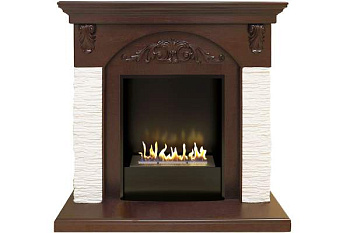 Биокамин в портале Firezo Портал Bern Сланец мелкий белый Темный дуб